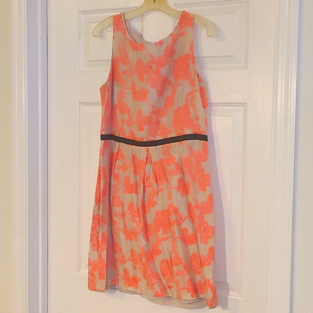 Loft Knee Length Light Cream and Pink Dress